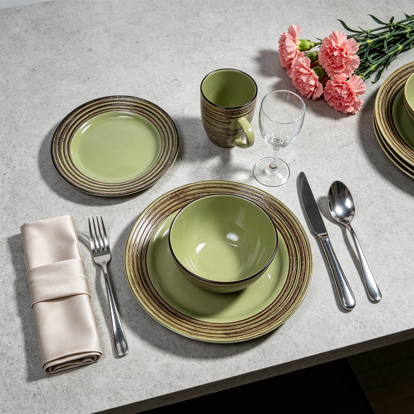 Stoneware Handcrafted Tree Bark Effected Glaze Dinnerware Set