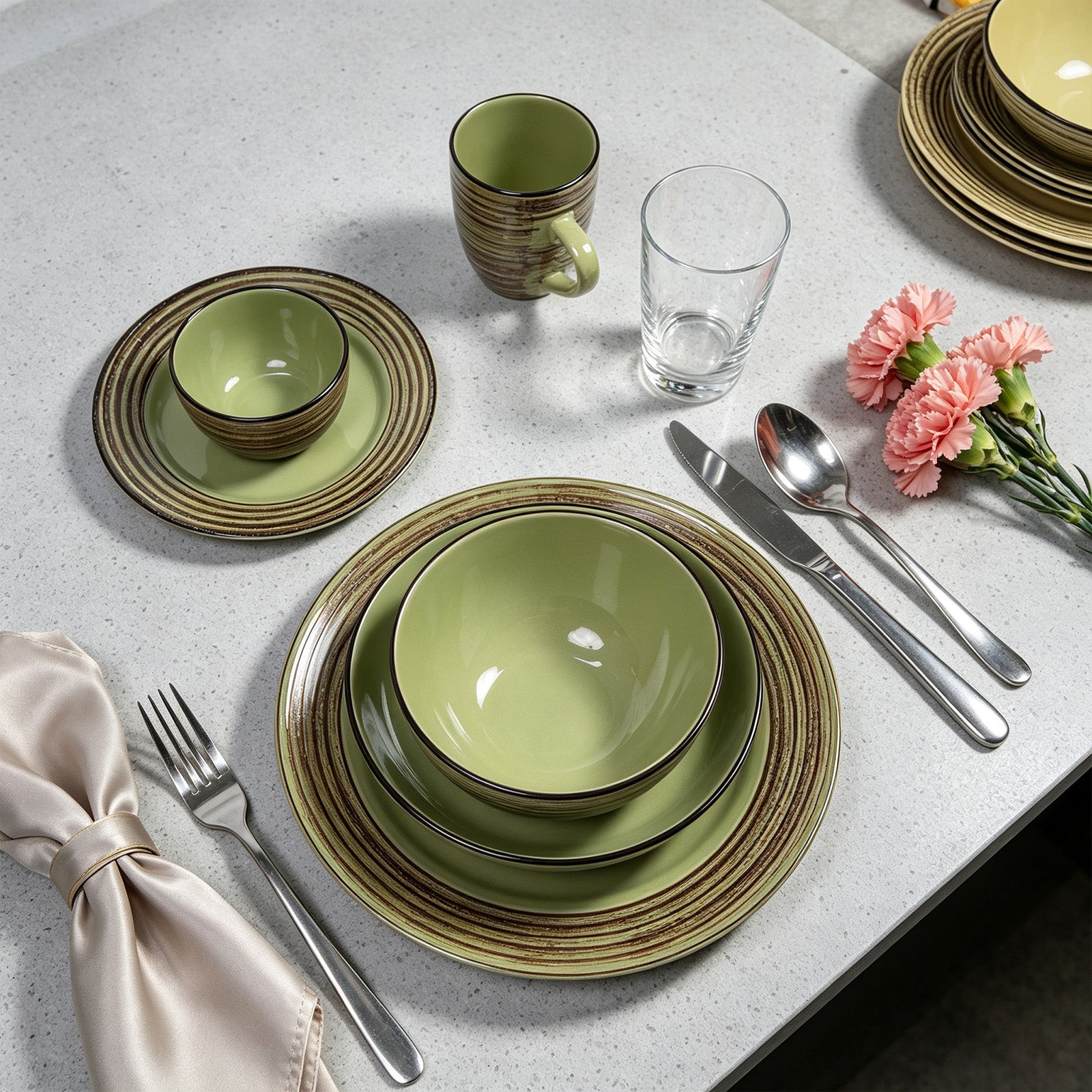 Stoneware Handcrafted Tree Bark Effected Glaze Dinnerware Set