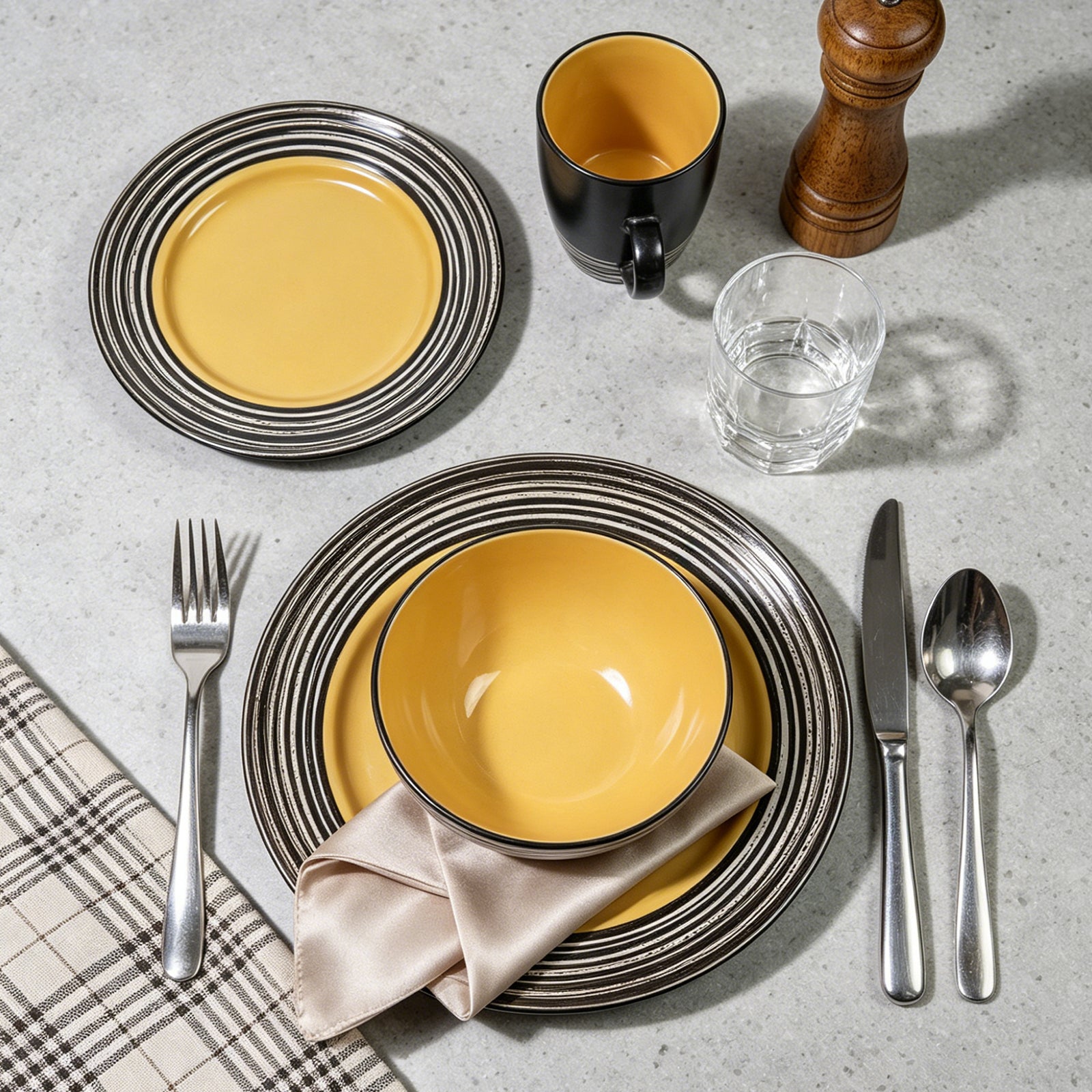 Stoneware Handcrafted Tree Bark Effected Glaze Dinnerware Set