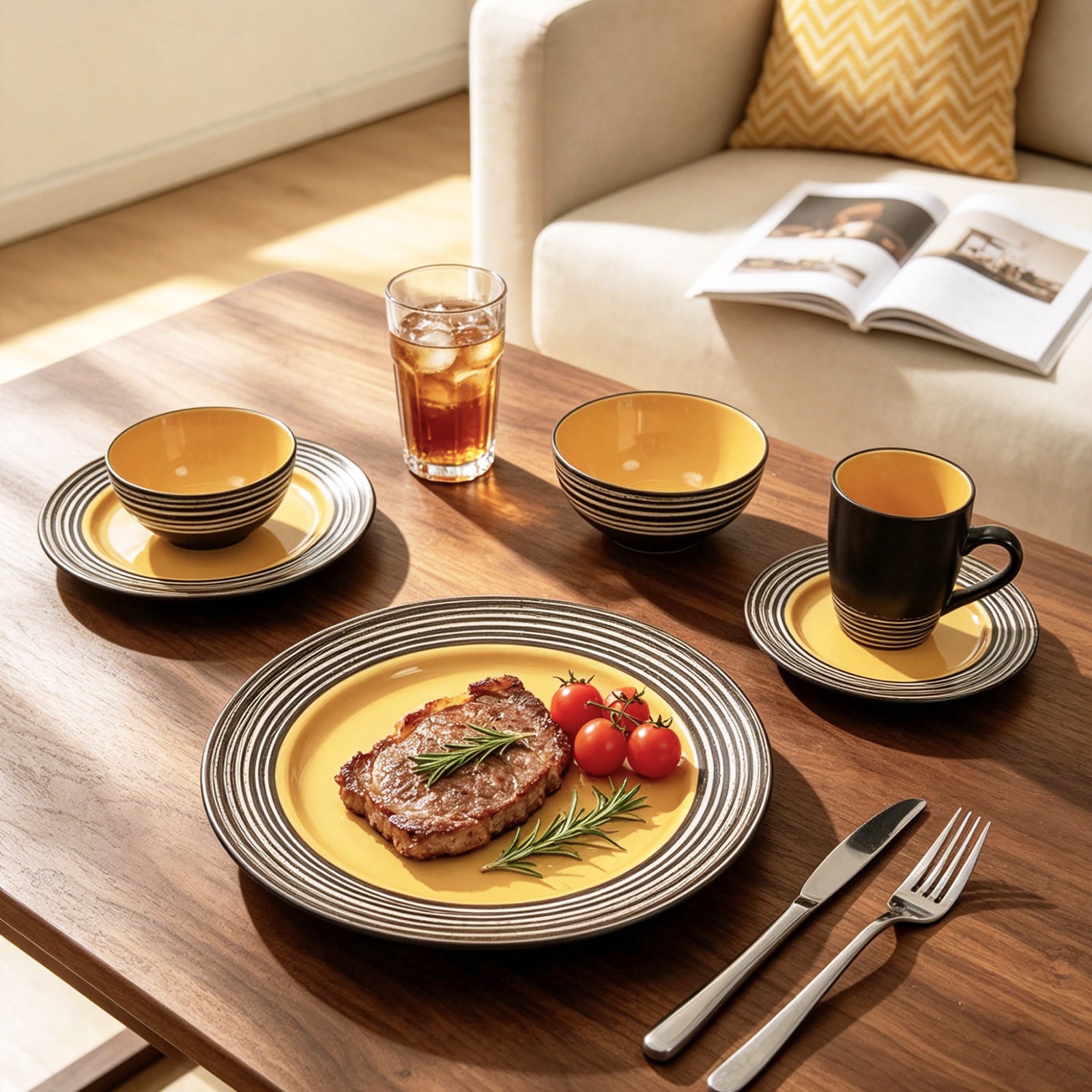 Stoneware Handcrafted Tree Bark Effected Glaze Dinnerware Set