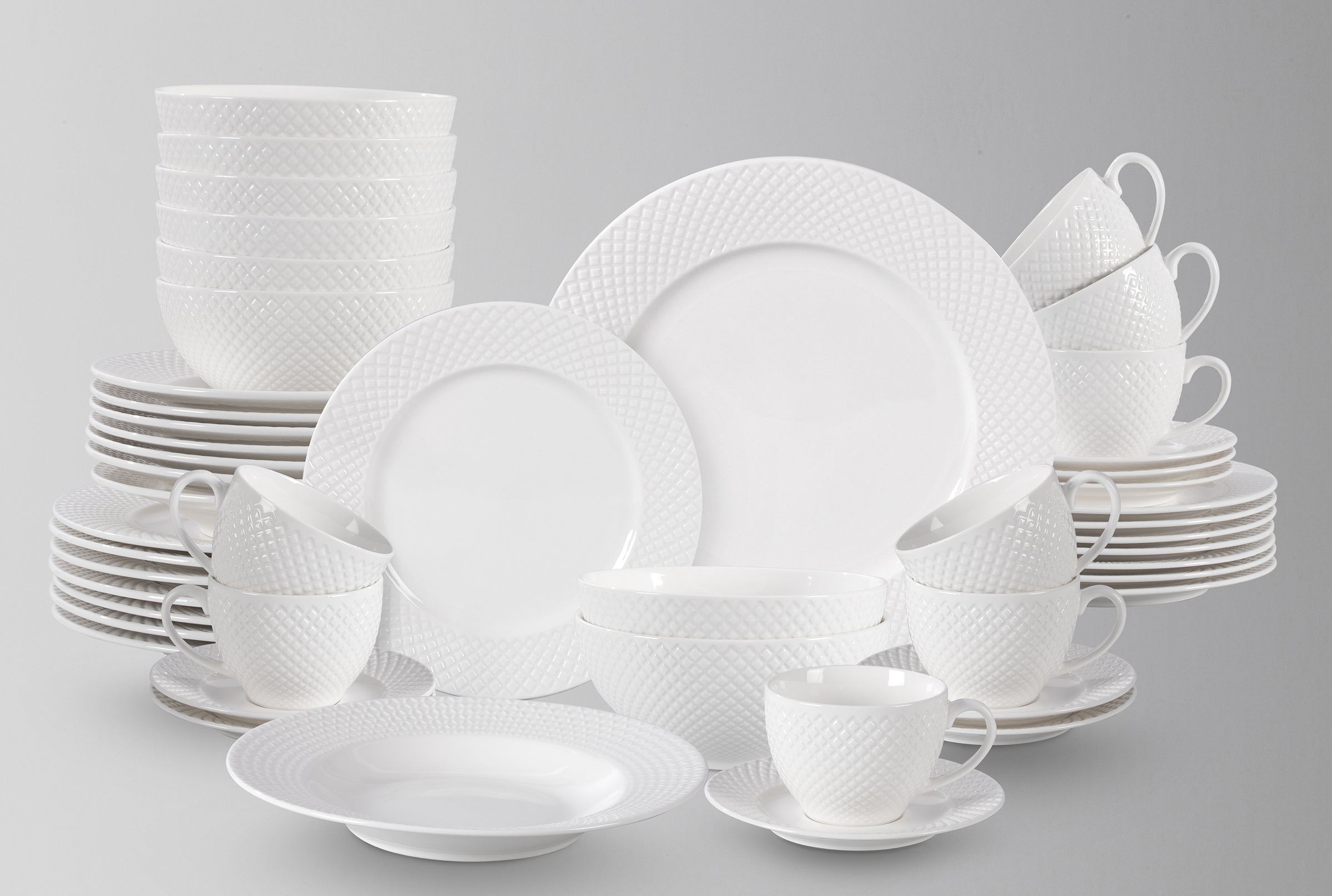 Bone China Embossed Diamond Dinnerware Set